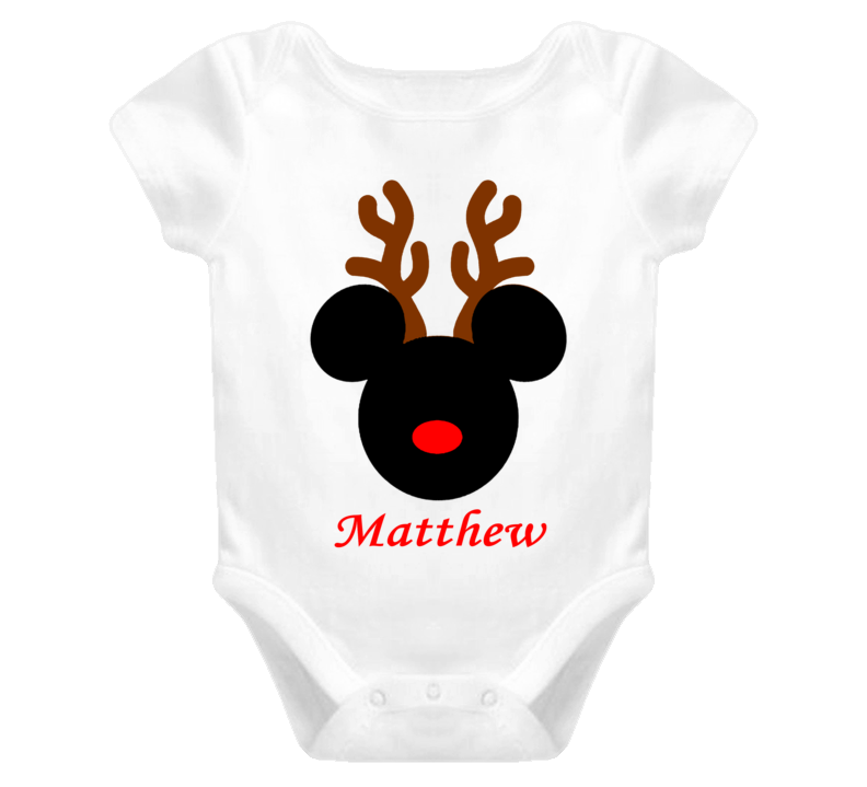 Personalized Baby Shirt Cute Mickey Reindeer Christmas Antler Create your Own Holiday Baby One Piece