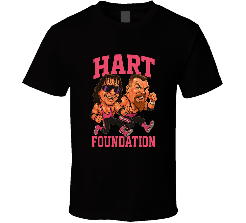 The Hart Foundation Tag Team Retro Wrestling Legend Caricature T Shirt