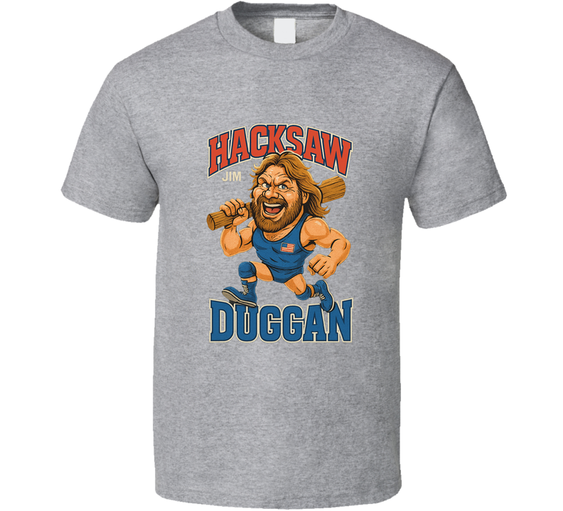 Hacksaw Jim Duggan Retro Wrestling Legend Caricature T Shirt