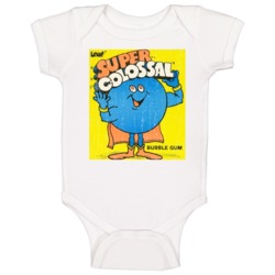 Super Colassal Bubble Gum Retro Candy Wrapper Logo Poster Baby One Piece 37711319