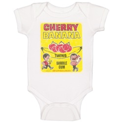 Cherry Banana Twins Bubble Gum Retro Candy Wrapper Logo Poster Baby One Piece 37712046