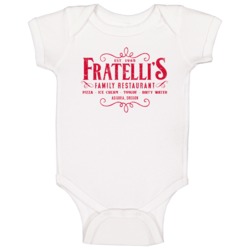 Fratelli's Family Restaurant Retro Worn Look Goonies Movie Baby One Piece 37765617