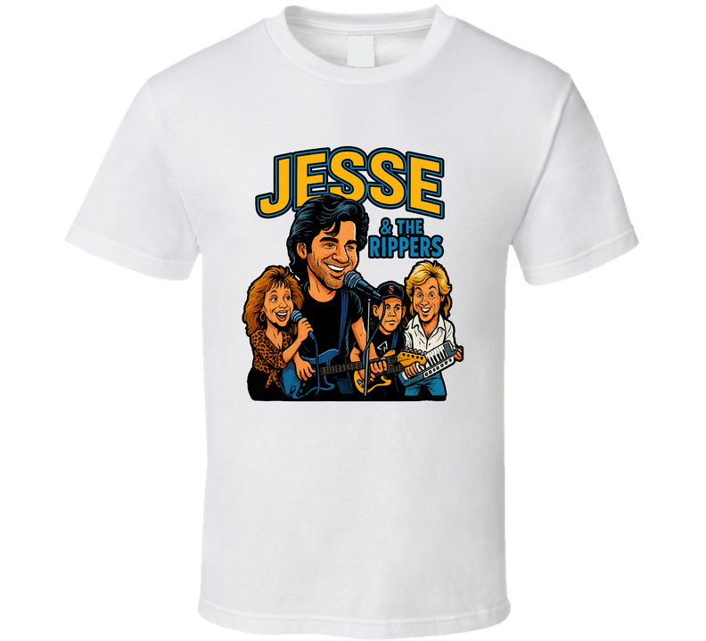 Jesse And The Rippers Full House Fictional Band Caricature Fan T Shirt Jesse And The Rippers Full House Fictional Band Caricature Fan T Shirt