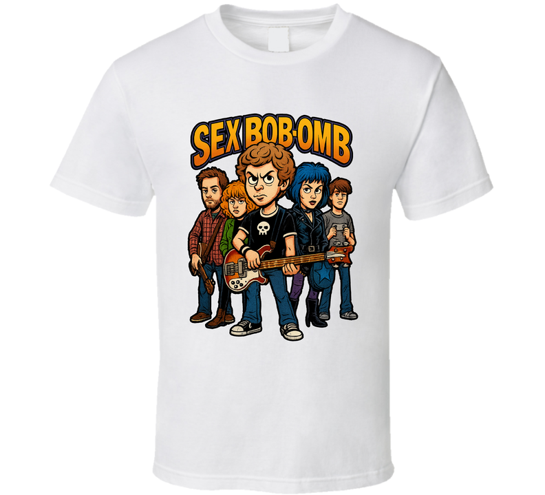Sex Bob-omb Scott Pilgrim Vs. The World Fictional Band Caricature Fan T Shirt Sex Bob-omb Scott Pilgrim Vs. The World Fictional Band Caricature Fan T Shirt