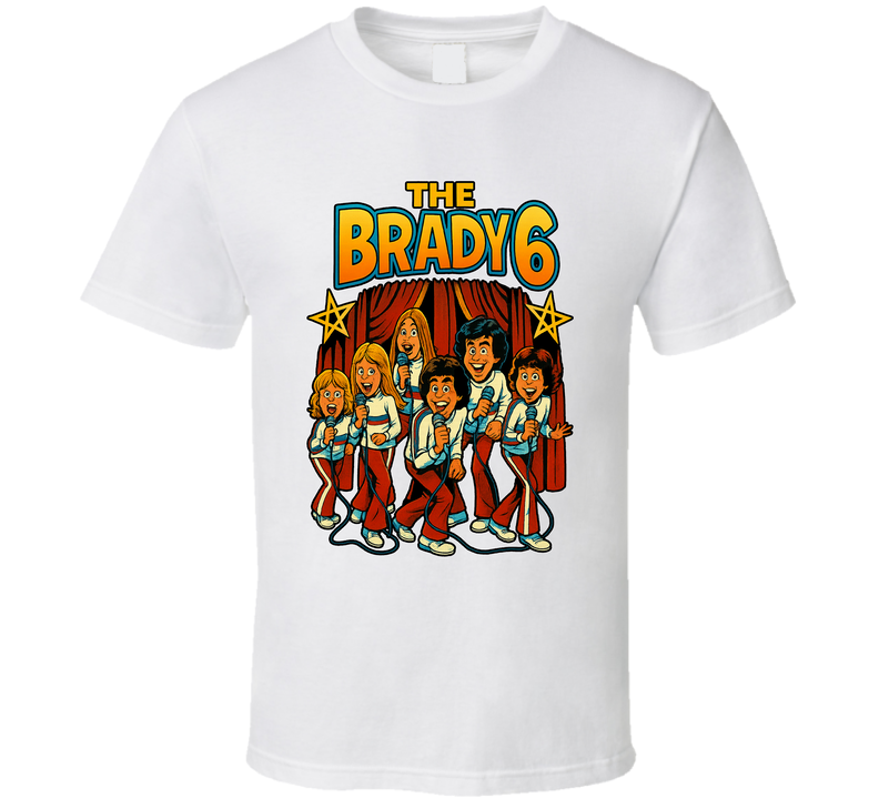 The Brady 6 The Brady Bunch Variety Hour Fictional Band Caricature Fan T Shirt The Brady 6 The Brady Bunch Variety Hour Fictional Band Caricature Fan T Shirt
