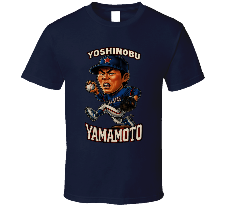 Yoshinobu Yamamoto All Star Baseball Caricature Fan T Shirt