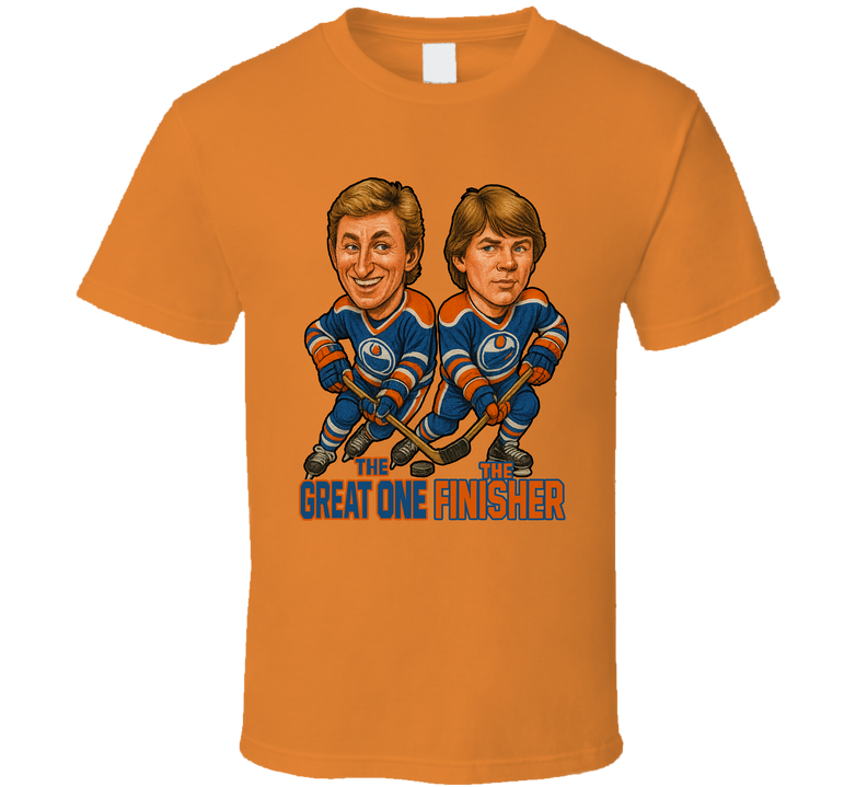 Wayne Gretzky Jari Kurri The Great One The Finisher Hockey Duo Caricatures Fan T Shirt