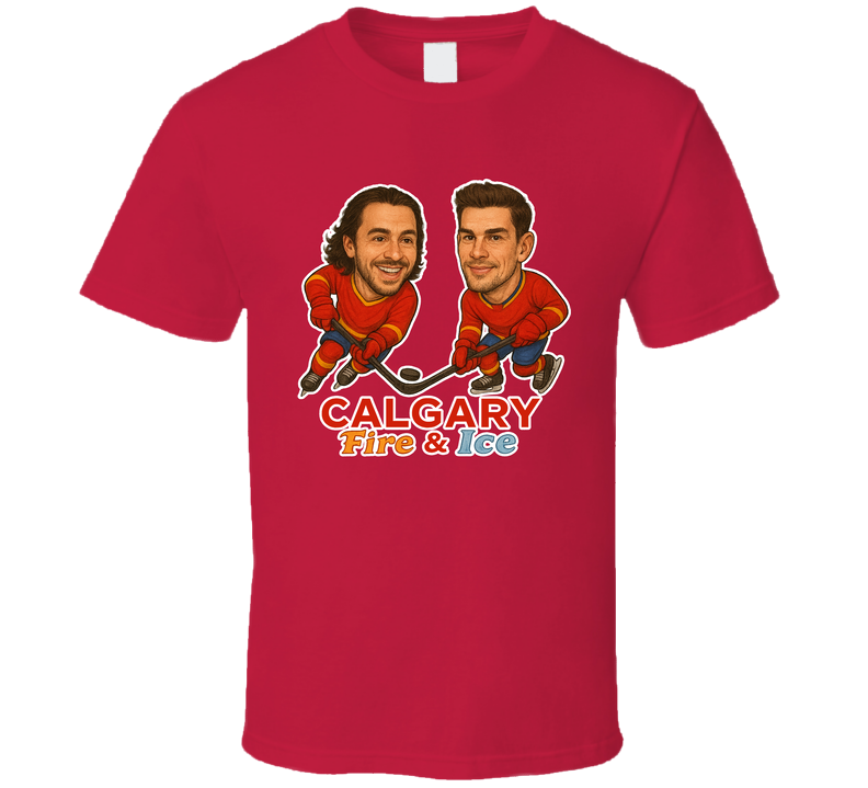 Johnny Gaudreau And Sean Monahan Calgary Fire & Ice Hockey Duo Caricatures Fan T Shirt