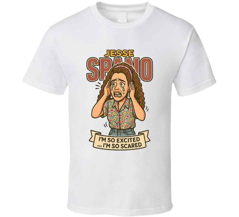 Jesse Spano I'm So Excited, I'm So Scared Saved By The Bell Caricature Retro Look Fan T Shirt Jesse Spano I'm So Excited, I'm So Scared Saved By The Bell Caricature Retro Look Fan T Shirt