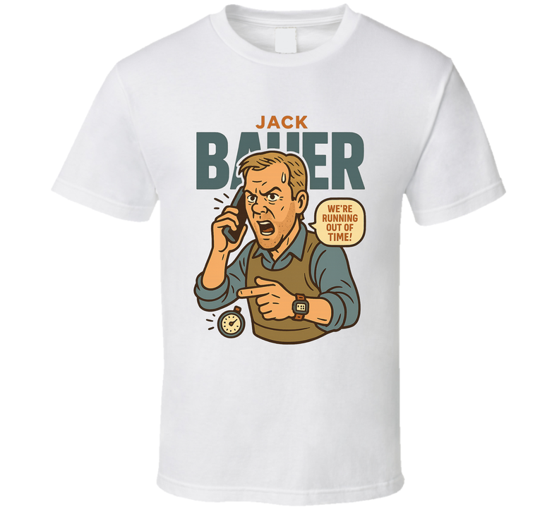 Jack Bauer We're Running Out Of Time 24 Tv Show Caricature Retro Look Fan T Shirt Jack Bauer We're Running Out Of Time 24 Tv Show Caricature Retro Look Fan T Shirt