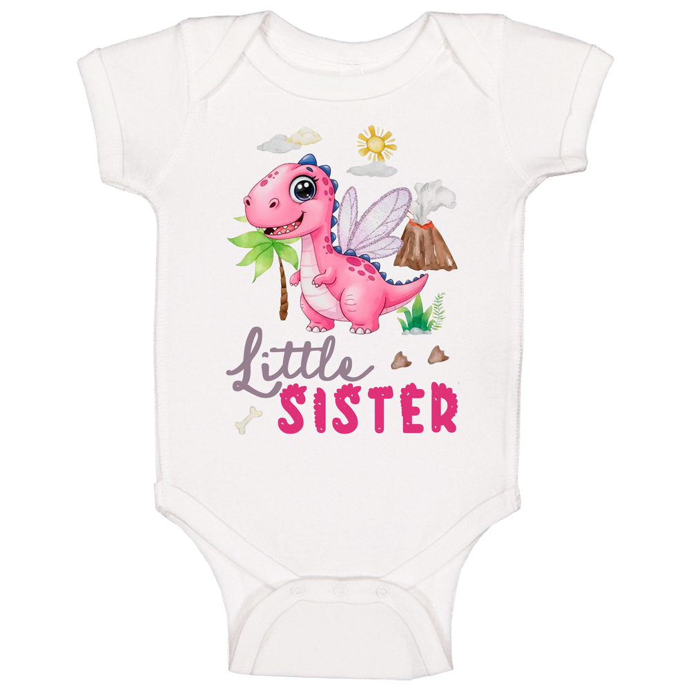 Pink Dinosaur Themed Little Sister Baby One Piece