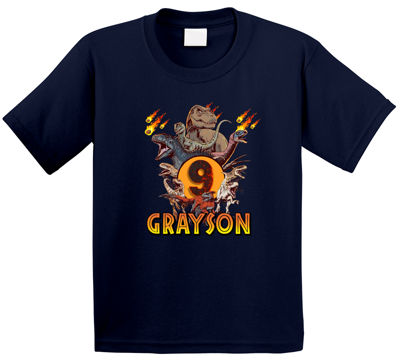 Jurassic Dinosaur 9th Birthday With Custom Name T Shirt