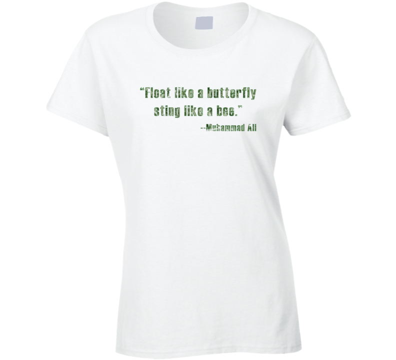 Muhammad Ali Float Like a Butterfly Bee Sting Worn Look Ladies T Shirt