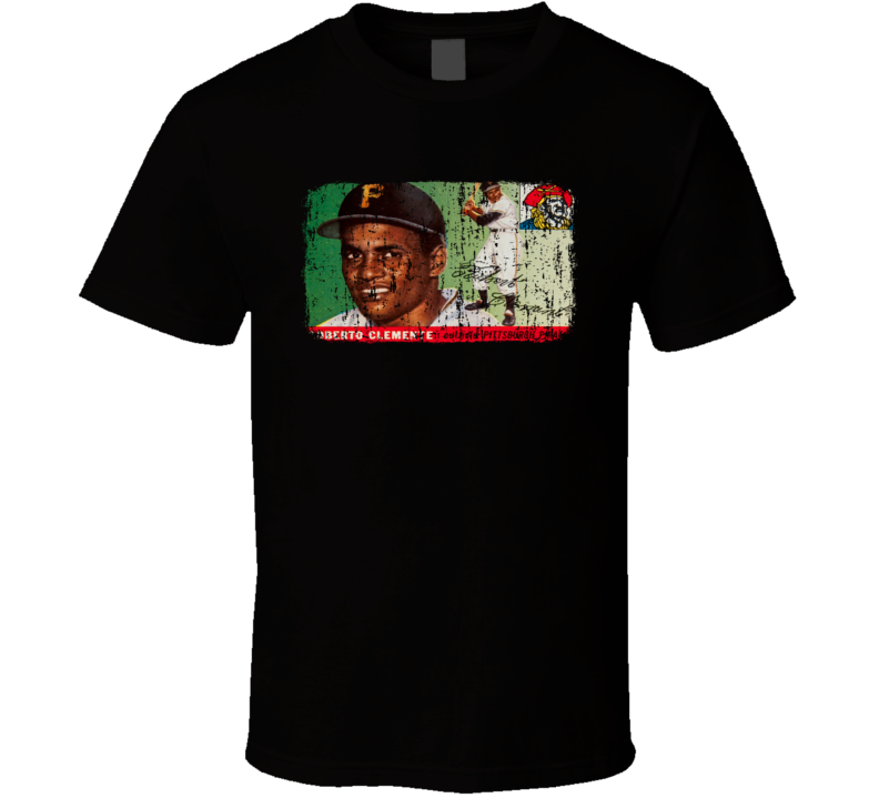 1955 Roberto Clemente Vintage Baseball Trading Card Worn Look T Shirt 1955 Roberto Clemente Vintage Baseball Trading Card Worn Look T Shirt