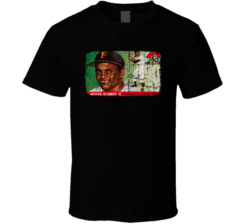 1955 Roberto Clemente Vintage Baseball Trading Card Worn Look T Shirt