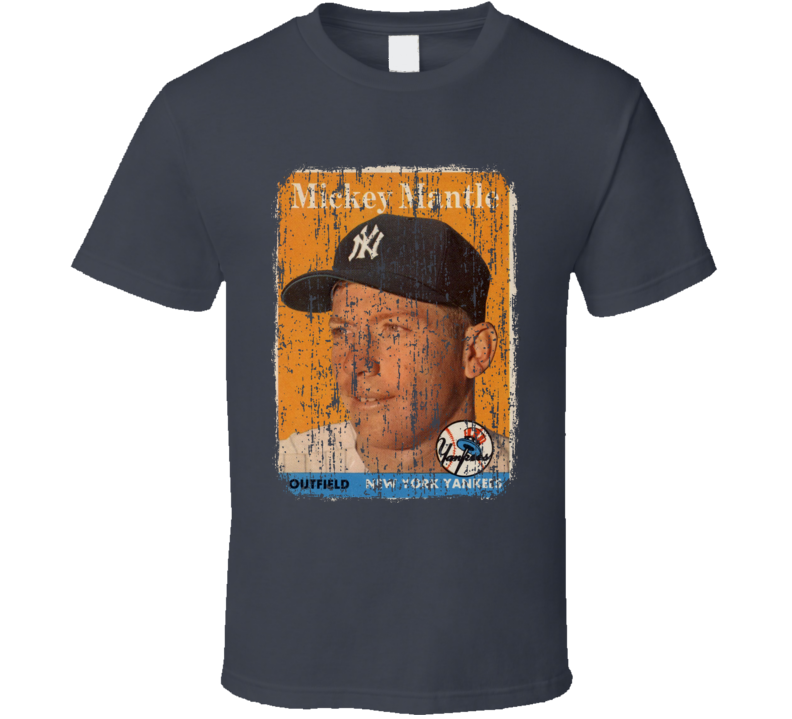 1958 Mickey Mantle Vintage Baseball Trading Card Worn Look T Shirt 1958 Mickey Mantle Vintage Baseball Trading Card Worn Look T Shirt
