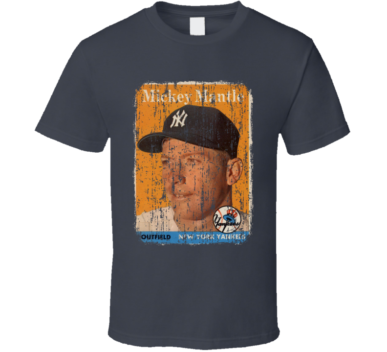 1958 Mickey Mantle Vintage Baseball Trading Card Worn Look T Shirt