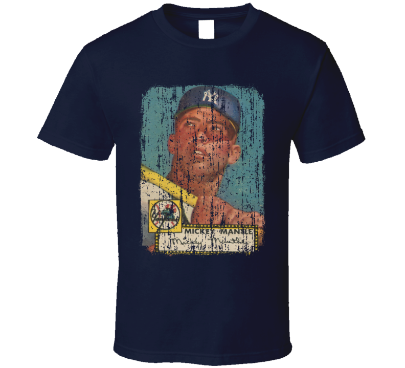 1952 Mickey Mantle Vintage Baseball Trading Card Worn Look T Shirt 1952 Mickey Mantle Vintage Baseball Trading Card Worn Look T Shirt