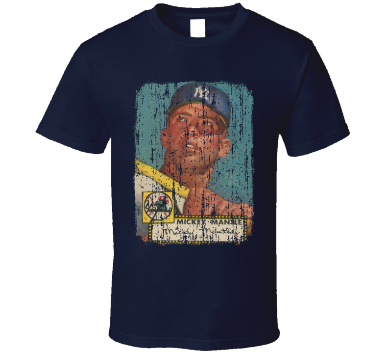 1952 Mickey Mantle Vintage Baseball Trading Card Worn Look T Shirt