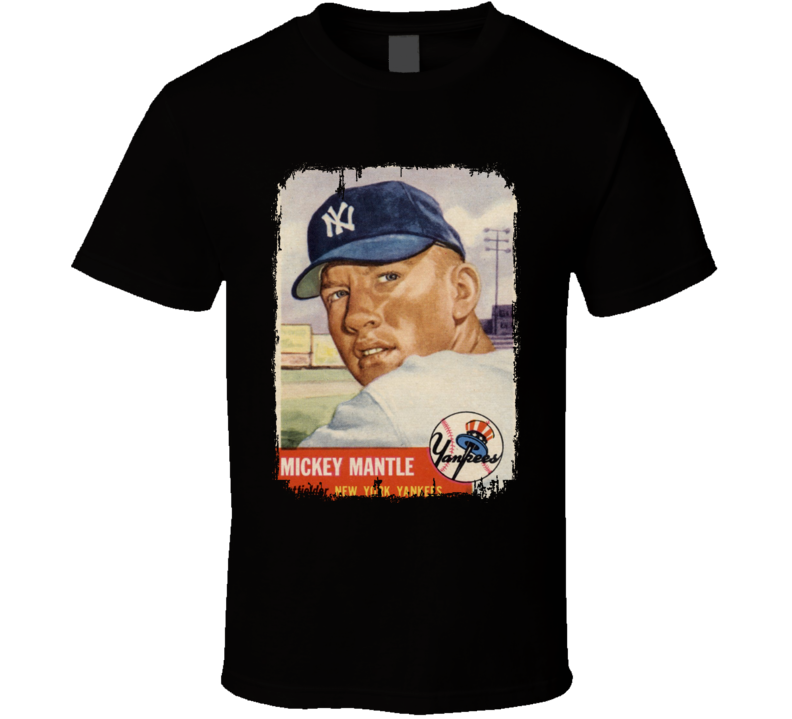 1953 Mickey Mantle Vintage Baseball Trading Card Worn Look T Shirt 1953 Mickey Mantle Vintage Baseball Trading Card Worn Look T Shirt