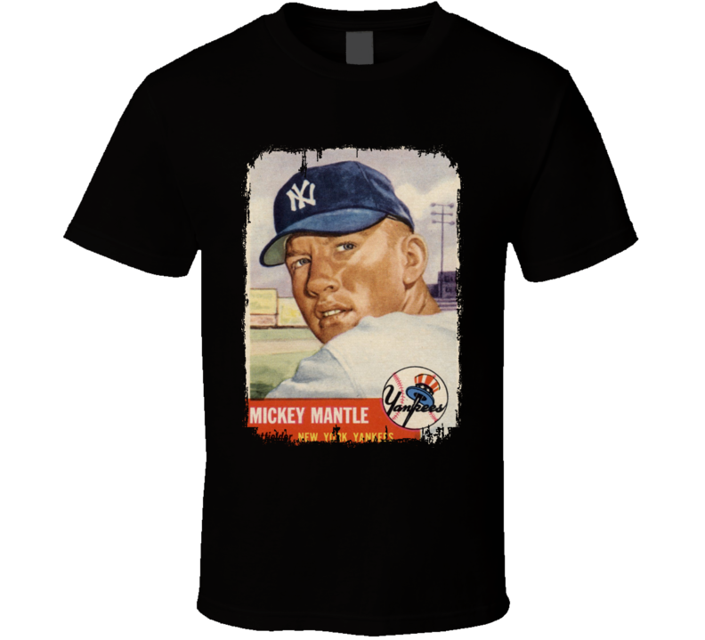 1953 Mickey Mantle Vintage Baseball Trading Card Worn Look T Shirt