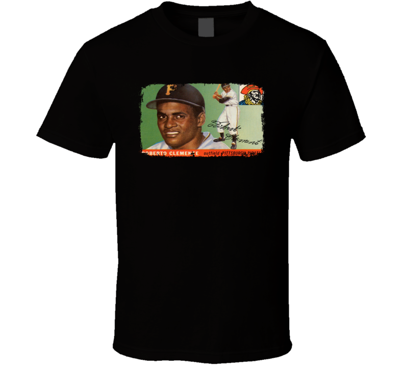 1955 Roberto Clemente Vintage Baseball Trading Card Worn Look T Shirt 1955 Roberto Clemente Vintage Baseball Trading Card Worn Look T Shirt