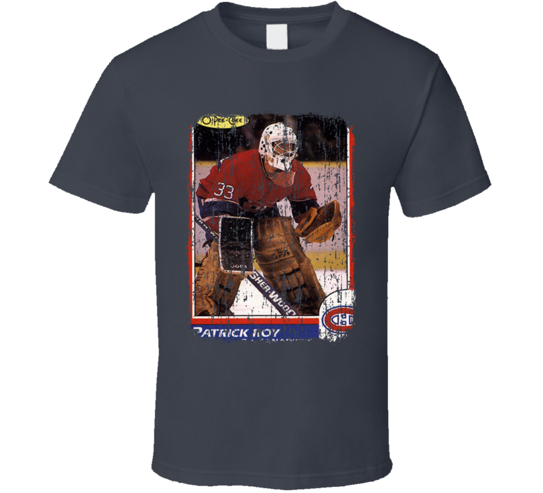 1986 Patrick Roy Vintage Hockey Trading Card Worn Look Cool T Shirt 1986 Patrick Roy Vintage Hockey Trading Card Worn Look Cool T Shirt