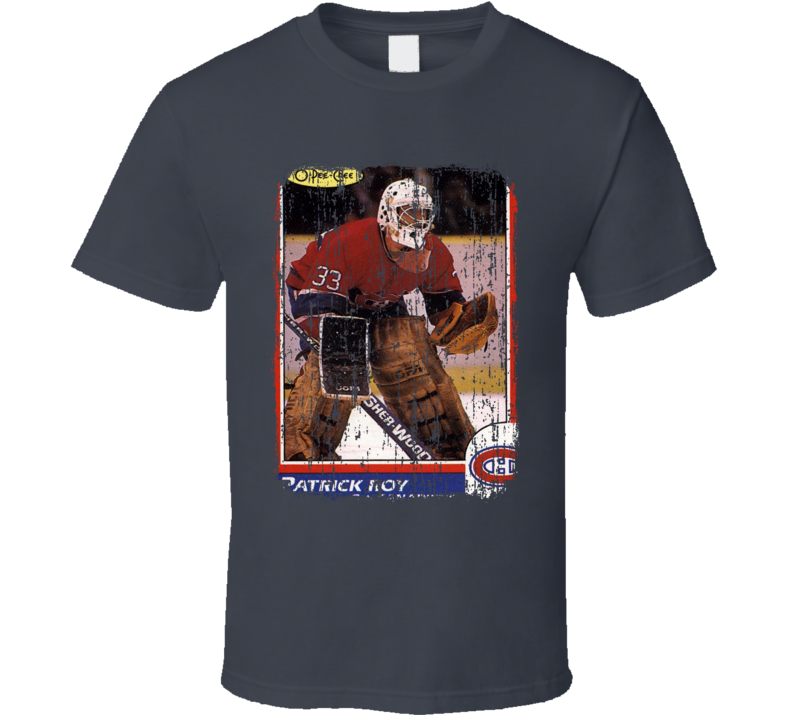 1986 Patrick Roy Vintage Hockey Trading Card Worn Look Cool T Shirt