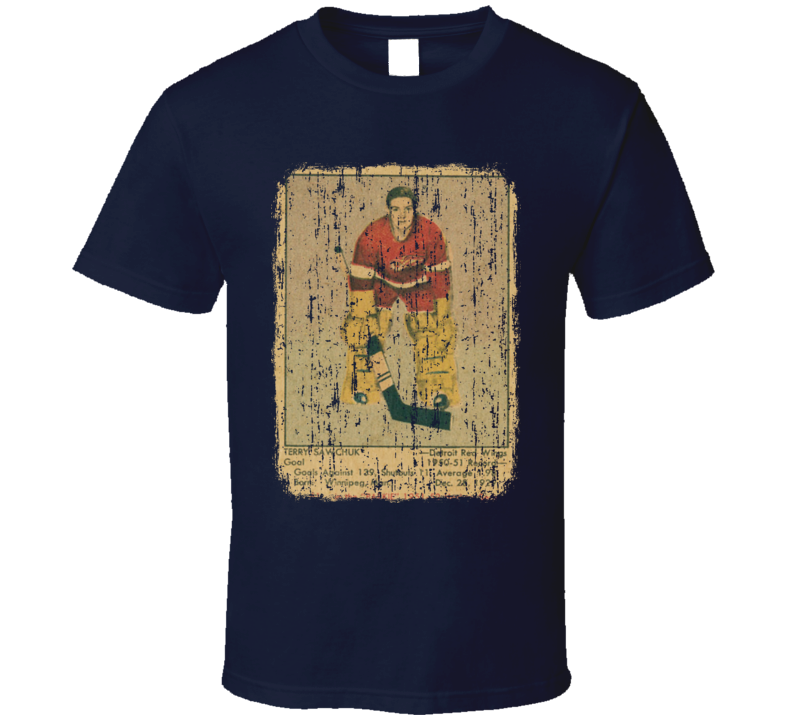 1951 Parkhurst Sawchuk Vintage Hockey Card Worn Look T Shirt 1951 Parkhurst Sawchuk Vintage Hockey Card Worn Look T Shirt