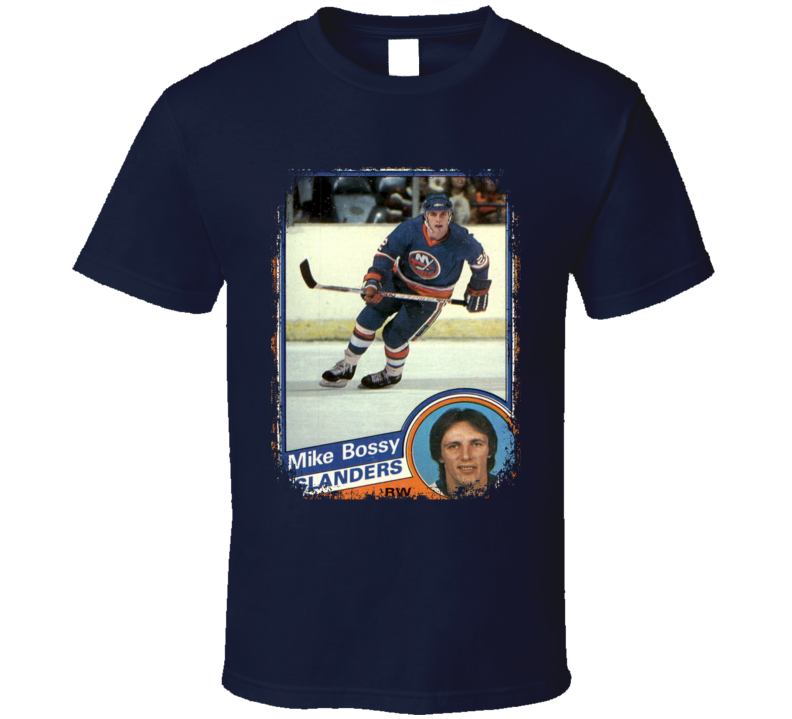 1984 Mike Bossy Vintage Hockey Trading Card Worn Look T Shirt 1984 Mike Bossy Vintage Hockey Trading Card Worn Look T Shirt