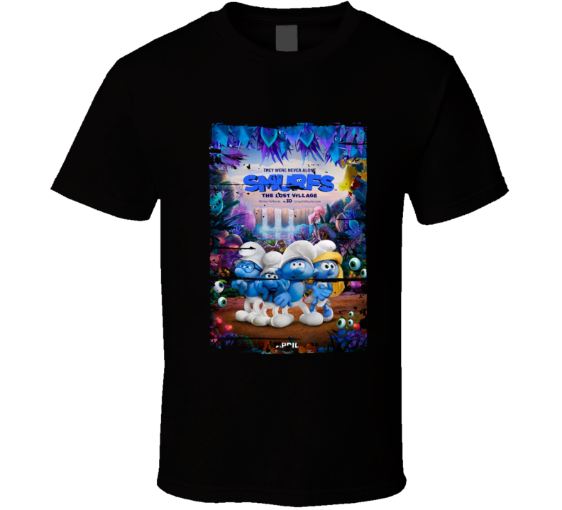 Smurfs The Lost Village Poster Cool  Film Worn Look Movie Fan T Shirt