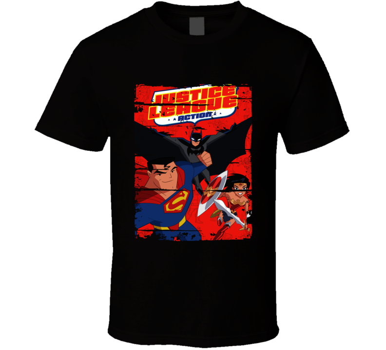 Justice Leagues Action Cartoon Worn Look Animated Tv Series T Shirt