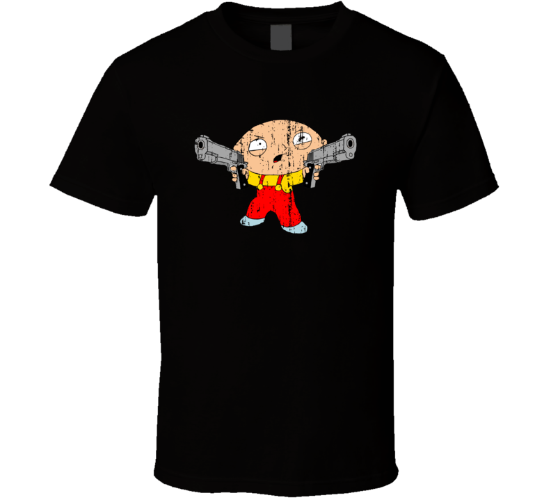 Stewie Holding Gun Family Guy Cartoon Character Worn Look Cool T Shirt