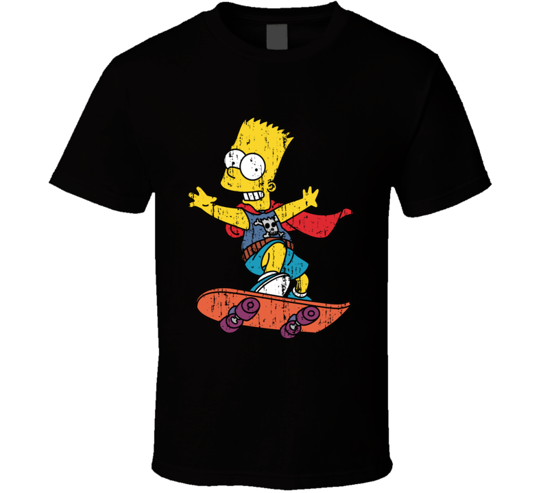 Bart Simpson Skateboarding Funny Cartoon Character Worn Look T Shirt Bart Simpson Skateboarding Funny Cartoon Character Worn Look T Shirt
