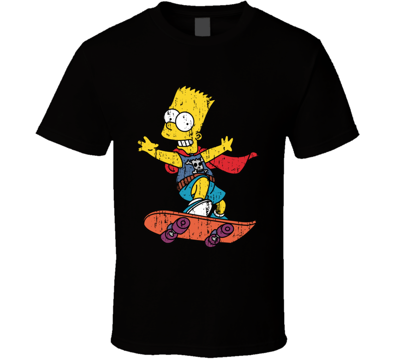 Bart Simpson Skateboarding Funny Cartoon Character Worn Look T Shirt