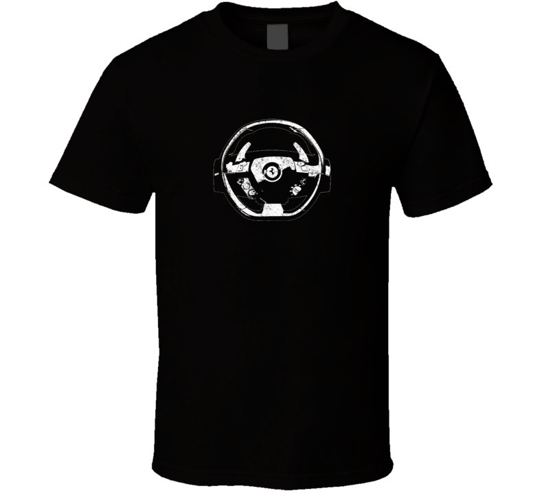 Faded Distressed Look Ferrari Steering Wheel Black T Shirt Faded Distressed Look Ferrari Steering Wheel Black T Shirt