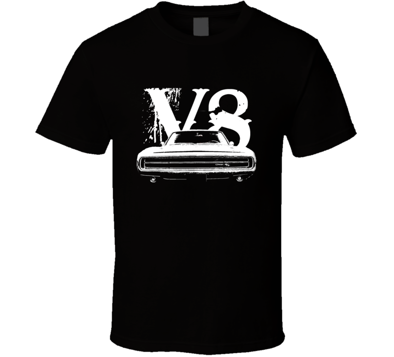 1970 Dodge Charger Grill View V8 Faded Look Dark T Shirt