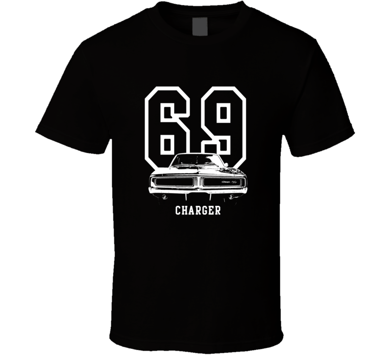 1969 Charger Grill View With Year And Model Dark Color T Shirt