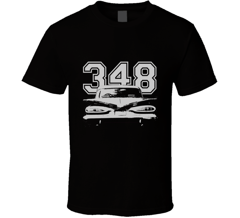 1959 CHEVY BISCAYNE Rear White Graphic Engine Size Dark T Shirt