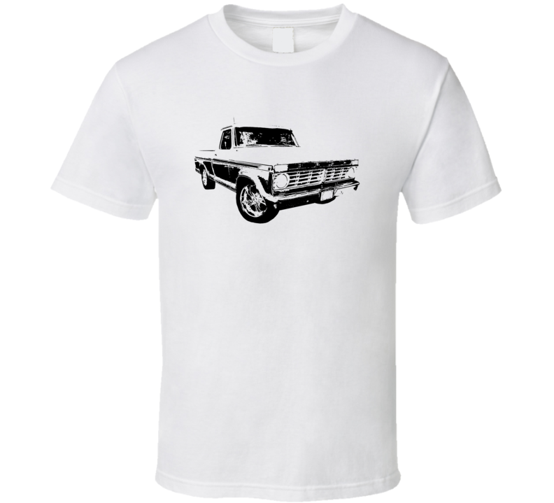 1973 F100 Pickup Truck Three Quarter Side View White T Shirt