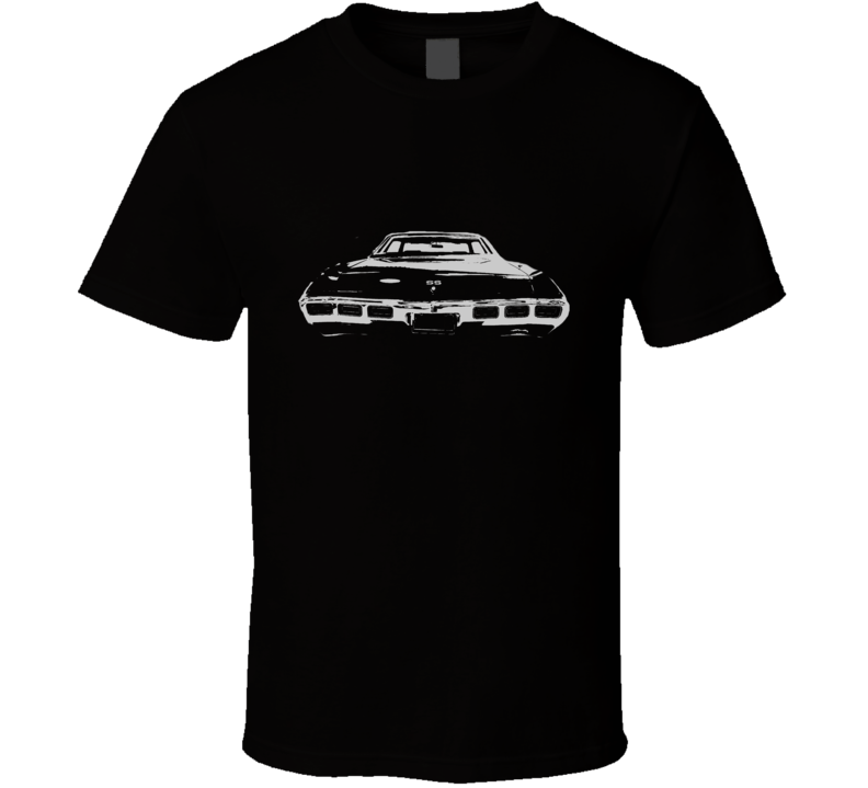 1969 CHEVY IMPALA SS Faded Look Rear View White Graphic Dark T Shirt