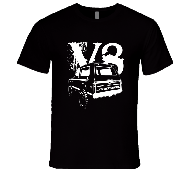 1972 Chevy Blazer Rear View White Graphic With V8 Dark T Shirt