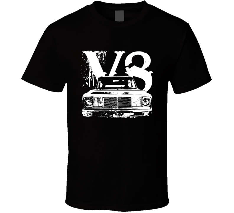 1972 Chevy Blazer Grill View White Graphic With V8 Dark T Shirt