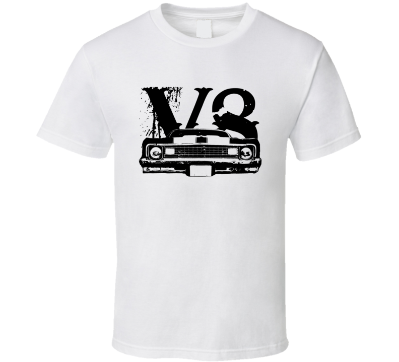 1973 Chevy Nova Grill View Black Graphic With V8 Light T Shirt