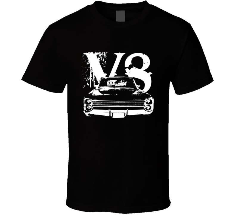 1968 Plymouth Fury Grill View White Graphic With V8 Dark T Shirt