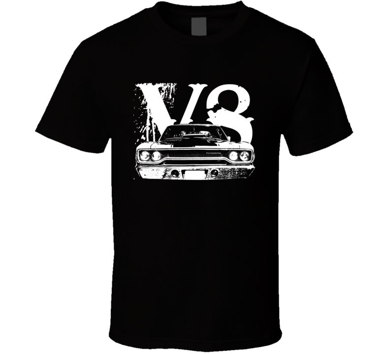 1970 Plymouth Roadrunner Grill View Whtie Graphic With V8 Dark T Shirt