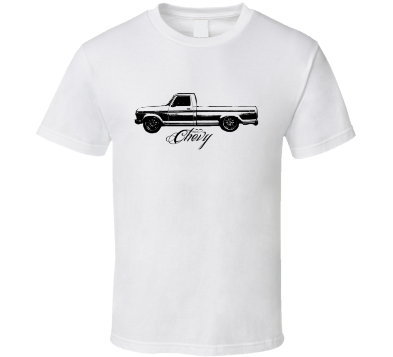 1973 Chevy 100 Pickup Side View With Model Name Light T Shirt