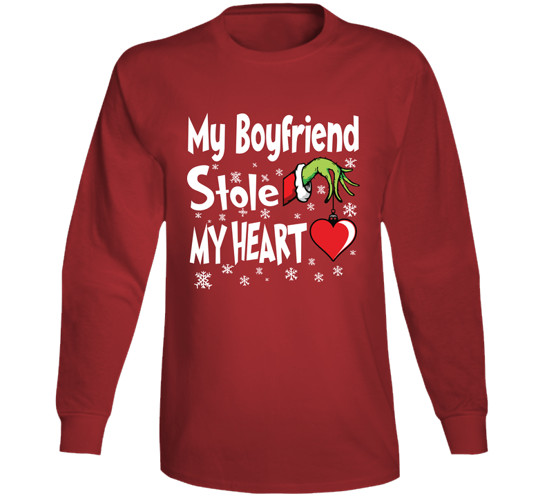 My Boyfriend Stole My Heart Christmas Holiday Funny Santa Gift Long Sleeve T Shirt