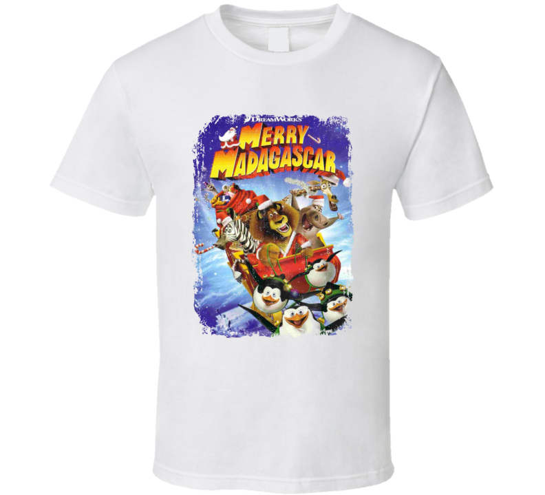 Merry Madagascar Animated Christmas Holiday Movie Poster T Shirt Merry Madagascar Animated Christmas Holiday Movie Poster T Shirt