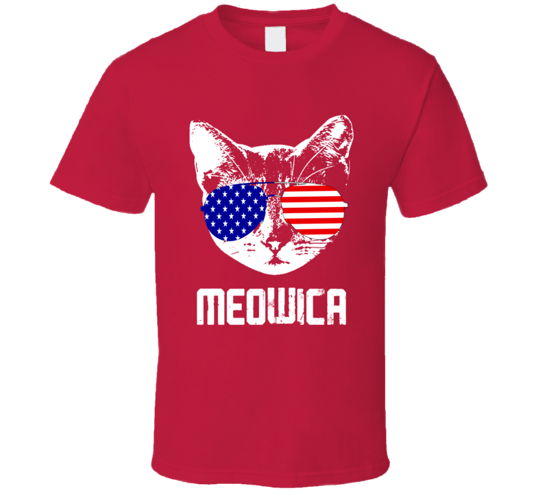 Meowica Funny American Flag Kitten Cat In Sunglesses T Shirt Meowica Funny American Flag Kitten Cat In Sunglesses T Shirt